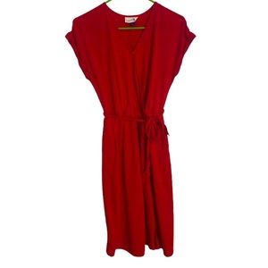 Women’s Red Mid Length Wrap Dress With Tie Belt Around The Waist. Size X-Small.